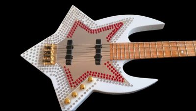 Custom Aurelius Red Bootsy Space 4 String Bass MEC Pickups Option - Image 7