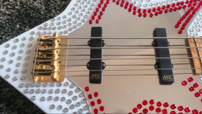 Custom Aurelius Red Bootsy Space 4 String Bass MEC Pickups Option - Image 15