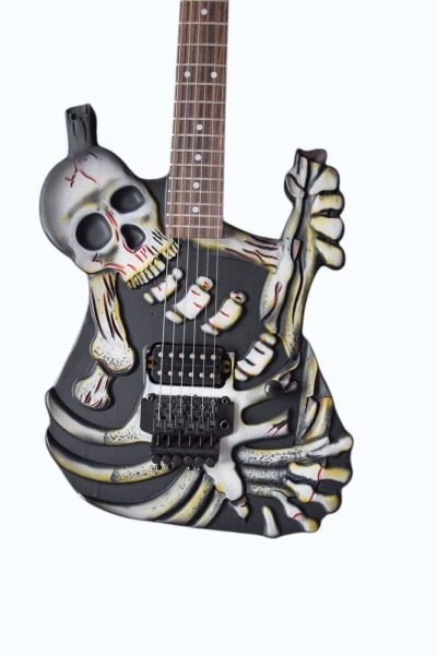 Custom Obsidian Carved Skull and Bones Electric Guitar