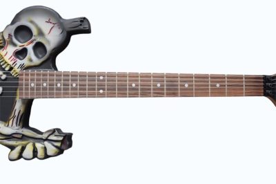 Custom Obsidian Carved Skull and Bones Electric Guitar - Image 3