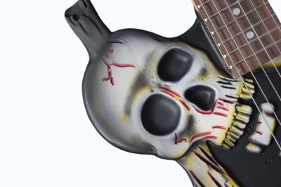 Custom Obsidian Carved Skull and Bones Electric Guitar - Image 6