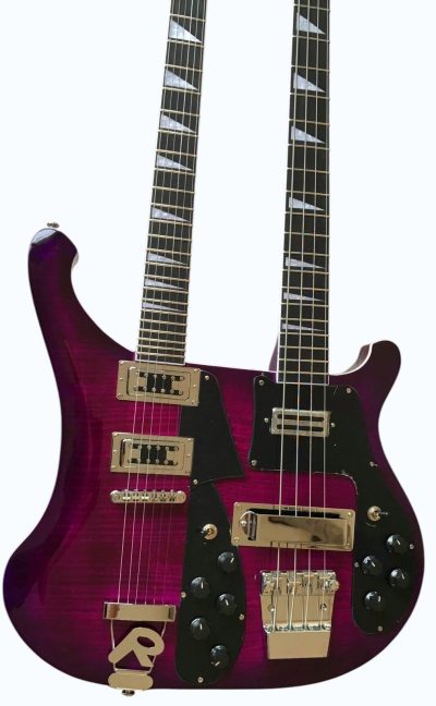 Custom Nova 4003 Double Neck Purple 4 String Bass 6 String Guitar - Image 3