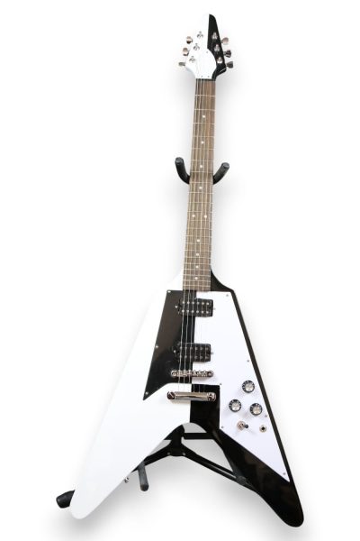 Custom Crown Rudolf Flying V Black White Guitar - Image 2