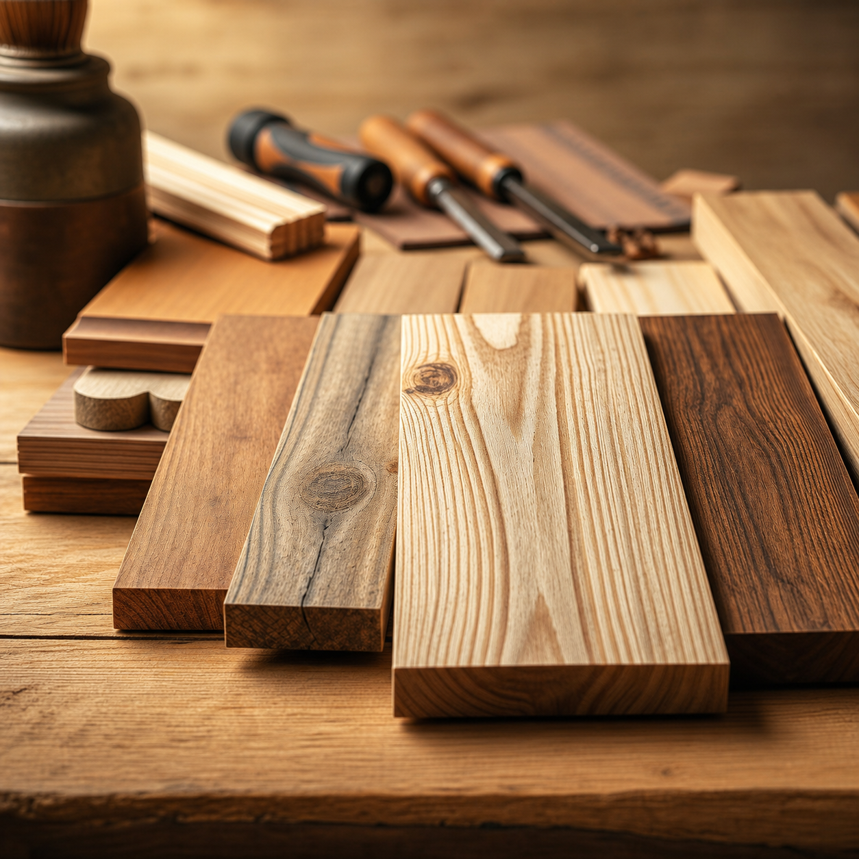 Selection of tonewood boards for custom guitar construction