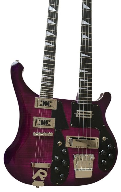 Custom Nova 4080 Geddy Lee Double Neck Purple Flame Maple Top 4 String Bass 6 String Guitar