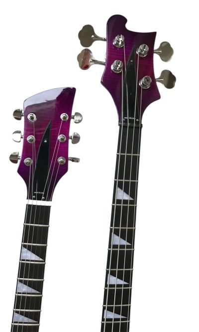 Custom Nova 4080 Geddy Lee Double Neck Purple Flame Maple Top 4 String Bass 6 String Guitar - Image 3