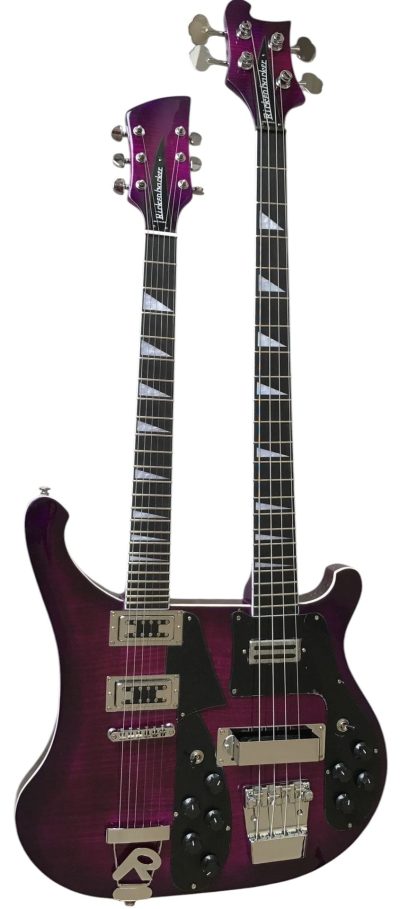 Custom Nova 4080 Geddy Lee Double Neck Purple Flame Maple Top 4 String Bass 6 String Guitar - Image 4