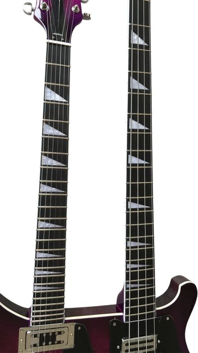 Custom Nova 4080 Geddy Lee Double Neck Purple Flame Maple Top 4 String Bass 6 String Guitar - Image 5