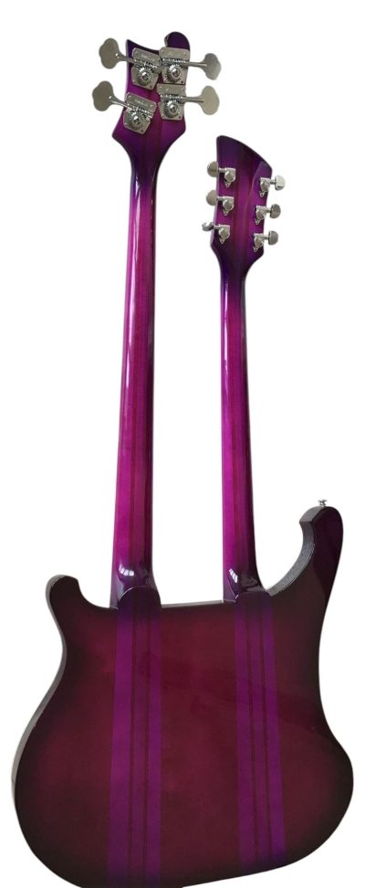 Custom Nova 4080 Geddy Lee Double Neck Purple Flame Maple Top 4 String Bass 6 String Guitar - Image 7