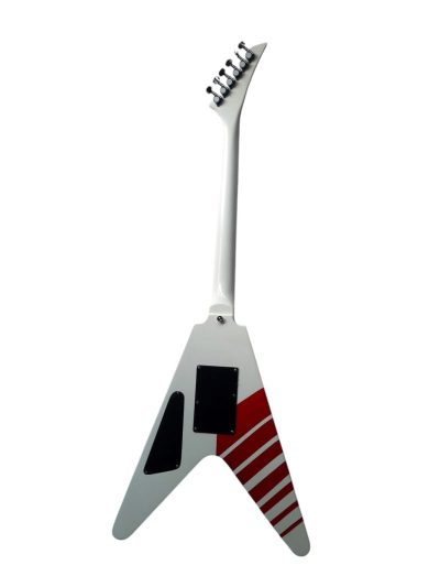 Custom Race Flying V White Red Stripe RR Guitar Floyd Rose Tremolo - Image 3