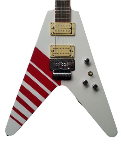 Custom Race Flying V White Red Stripe RR Guitar Floyd Rose Tremolo