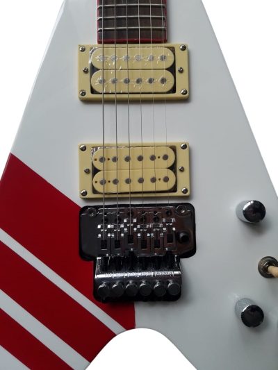 Custom Race Flying V White Red Stripe RR Guitar Floyd Rose Tremolo - Image 7