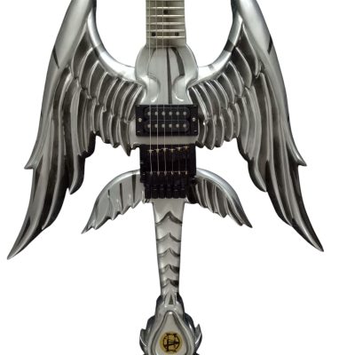 Custom Obsidian Angel Sword Alfee Silver Carved Guitar