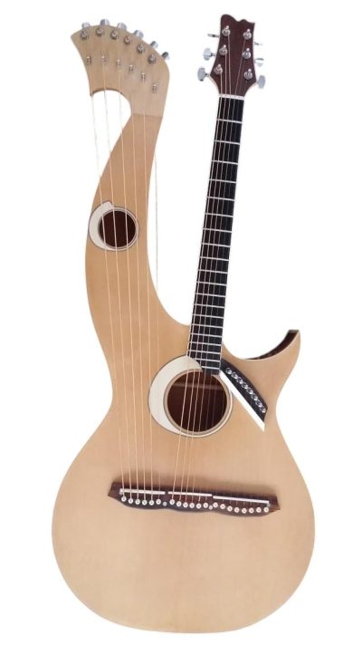 Custom Eclipse Harp Double Neck Maple Headstock Natural Finish Acoustic Guitar - Image 2
