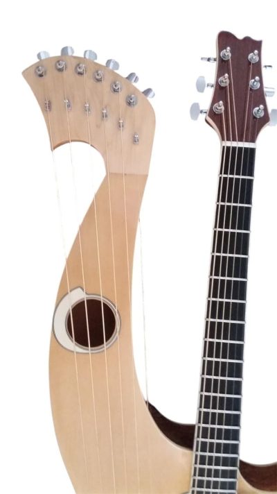Custom Eclipse Harp Double Neck Maple Headstock Natural Finish Acoustic Guitar - Image 13