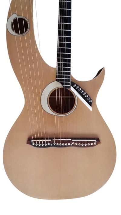 Custom Eclipse Harp Double Neck Maple Headstock Natural Finish Acoustic Guitar