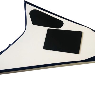 Custom Race Explorer Flying V Blue Bevel White Electric Guitar - Image 4