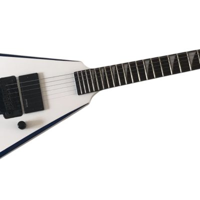 Custom Race Explorer Flying V Blue Bevel White Electric Guitar - Image 6