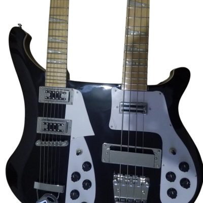 Custom Nova 4080 Geddy Lee Double Neck Jetglo Black 4 String Bass 6 String Guitar