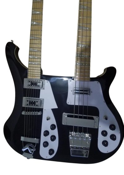 Custom Nova 4080 Geddy Lee Double Neck Jetglo Black 4 String Bass 6 String Guitar
