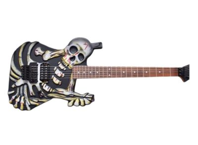 Custom Obsidian Lynch Carved Skull and Bones Electric Guitar - Image 2