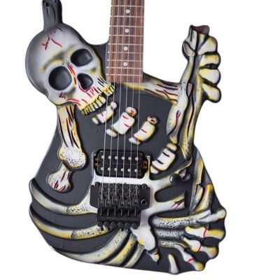 Custom Obsidian Lynch Carved Skull and Bones Electric Guitar