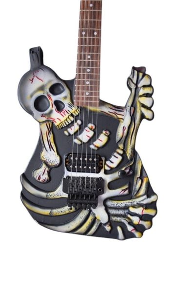 Custom Obsidian Lynch Carved Skull and Bones Electric Guitar
