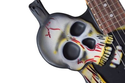 Custom Obsidian Lynch Carved Skull and Bones Electric Guitar - Image 7