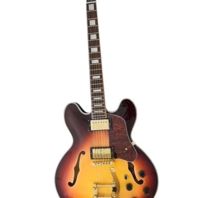 Custom Crown ES335 Bigsby Vibrato Tailpiece Vintage Sunburst Semi Hollow Jazz Fhole Guitar - Image 3