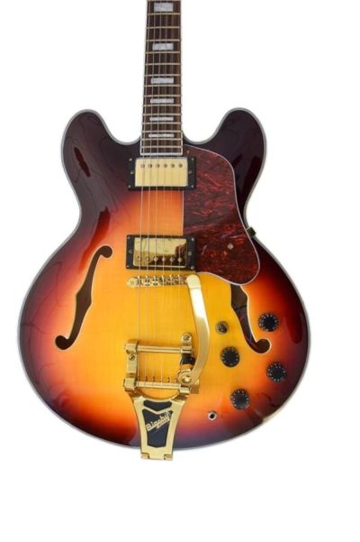 Custom Crown ES335 Bigsby Vibrato Tailpiece Vintage Sunburst Semi Hollow Jazz Fhole Guitar