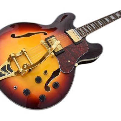 Custom Crown ES335 Bigsby Vibrato Tailpiece Vintage Sunburst Semi Hollow Jazz Fhole Guitar - Image 7