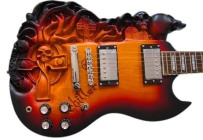 Custom Crown SG Carved Skull Sunburst Guitar - Image 8