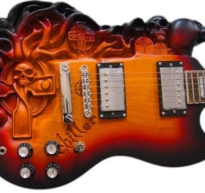 Custom Crown SG Carved Skull Sunburst Guitar - Image 8