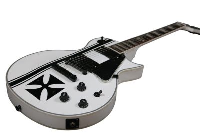Custom Obsidian James Iron Metal Cross White Electric Guitar - Image 2