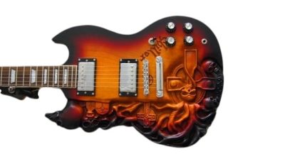 Custom Crown SG Carved Skull Sunburst Guitar - Image 4