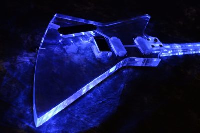 Custom Crown Korina Plexiglass Acrylic Explorer Blue Led Guitar - Image 4
