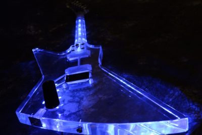 Custom Crown Korina Plexiglass Acrylic Explorer Blue Led Guitar - Image 5