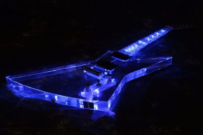 Custom Crown Korina Plexiglass Acrylic Explorer Blue Led Guitar - Image 2