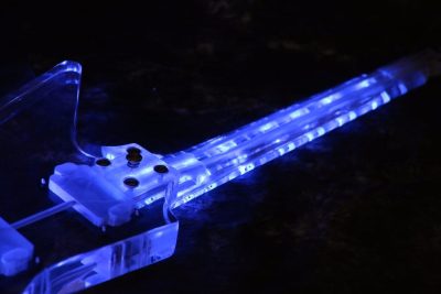 Custom Crown Korina Plexiglass Acrylic Explorer Blue Led Guitar - Image 8