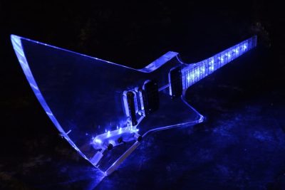 Custom Crown Korina Plexiglass Acrylic Explorer Blue Led Guitar - Image 9