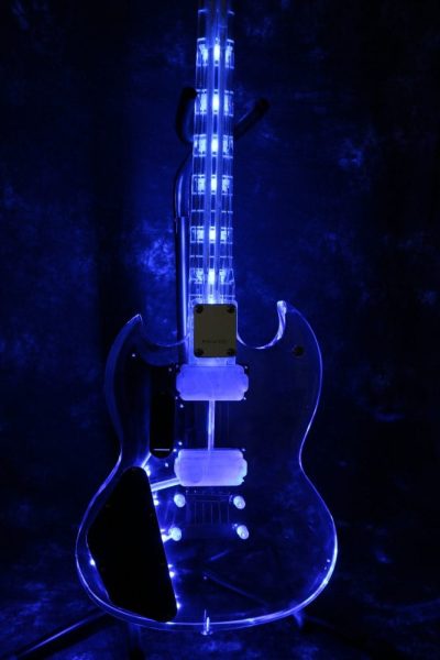 Custom Crown SG Plexiglass Acrylic Blue Led Guitar - Image 6