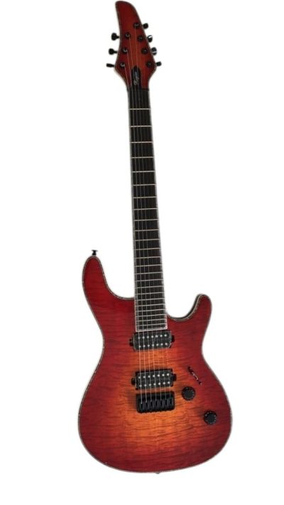 Custom Onyx Regius 7 String Red Orange Lava Burst Flamed Maple Top Guitar - Image 2