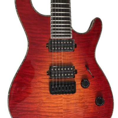 Custom Onyx Regius 7 String Red Orange Lava Burst Flamed Maple Top Guitar