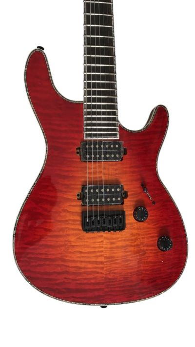 Custom Onyx Regius 7 String Red Orange Lava Burst Flamed Maple Top Guitar