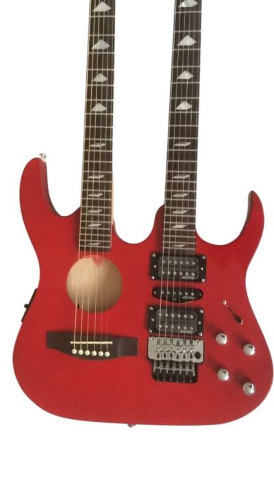 Custom Vile Red Flame Maple Top Double Neck Crossroads Tremolo Guitar