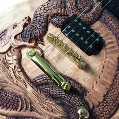 Custom Crown Dragon Snake Carved Natural Guitar - Image 6