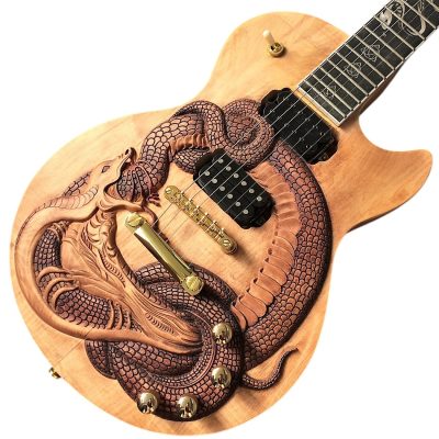 Custom Crown Dragon Snake Carved Natural Guitar