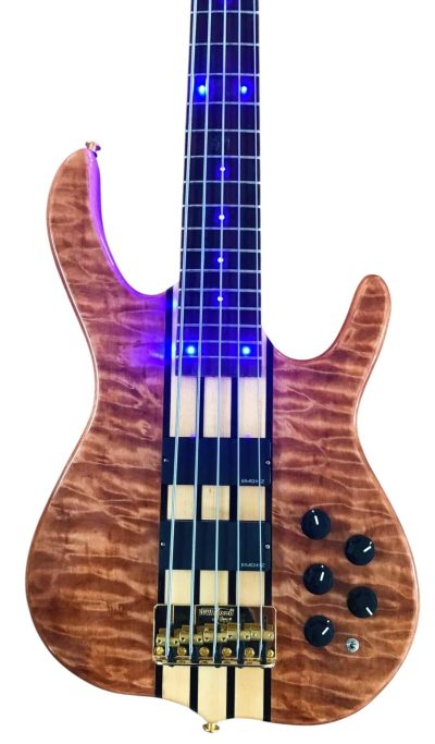 Custom Denver Smith Elite Figured Wood Quilted Maple 5 String LED Fretboard Bass