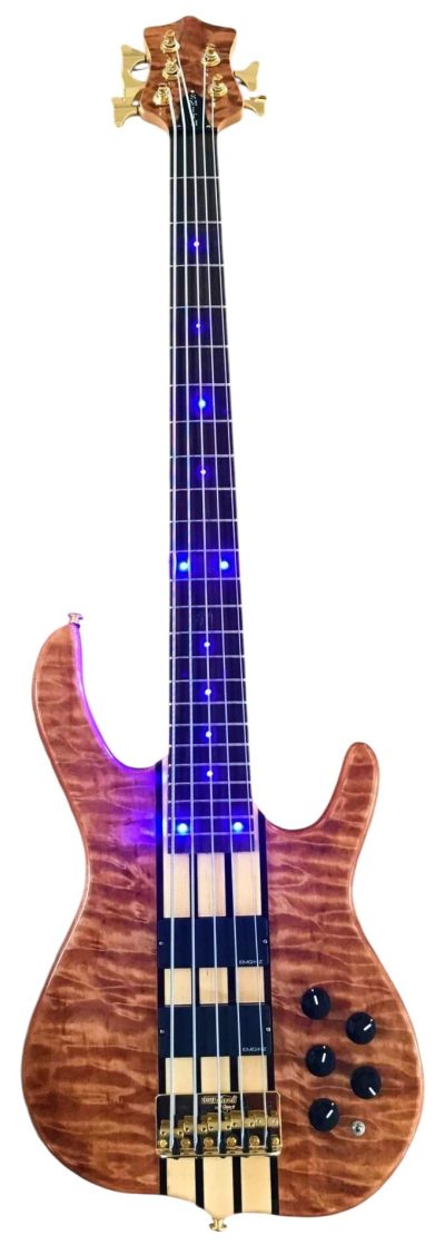 Custom Denver Smith Elite Figured Wood Quilted Maple 5 String LED Fretboard Bass - Image 8