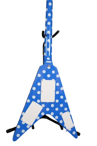 Custom Crown Tremolo Randy Rhoads Flying V Blue Polka Dots Guitar - Image 3